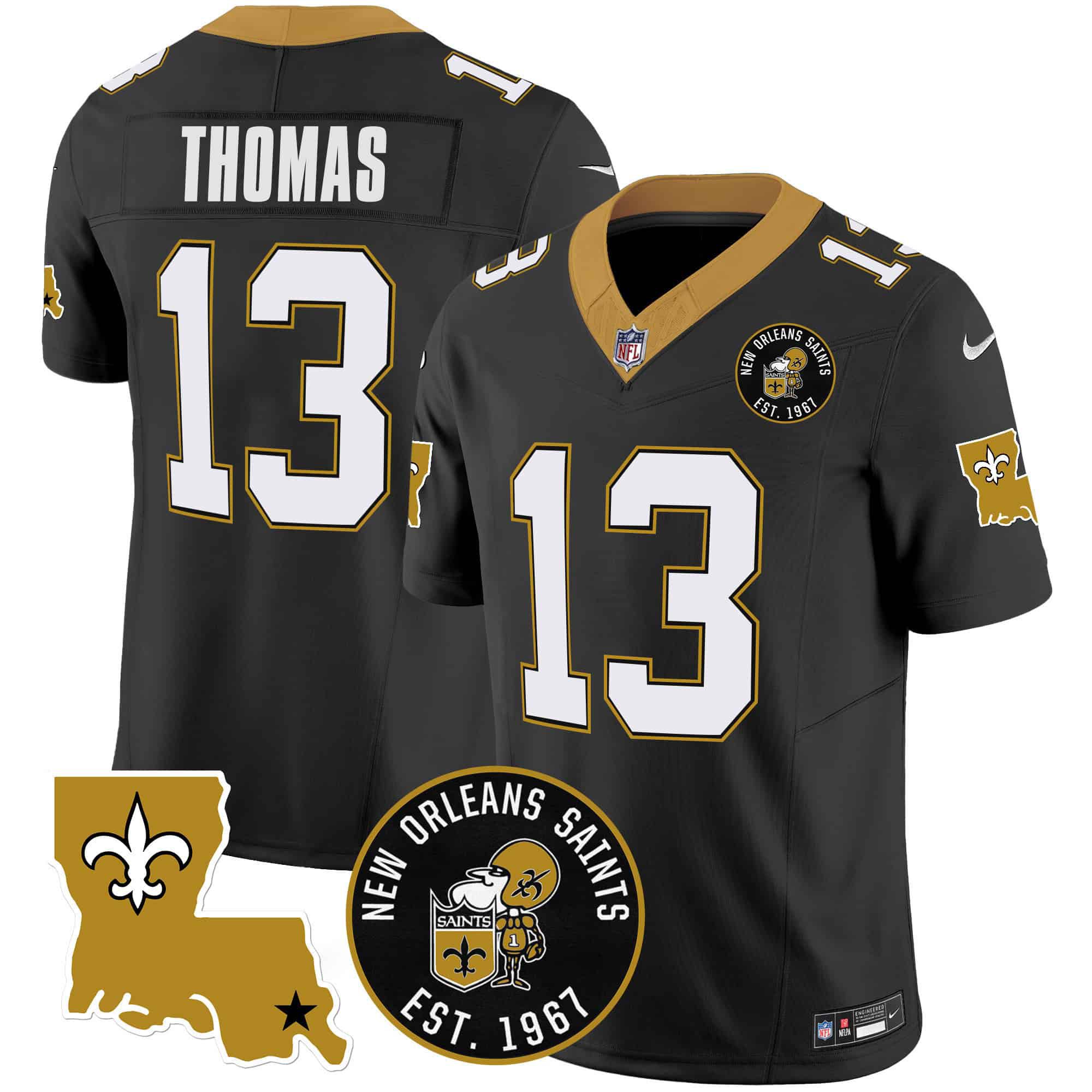 Men New Orleans Saints 13 Thomas Black 2024 Nike 1967 Patch Vapor Limited NFL Jersey style 1